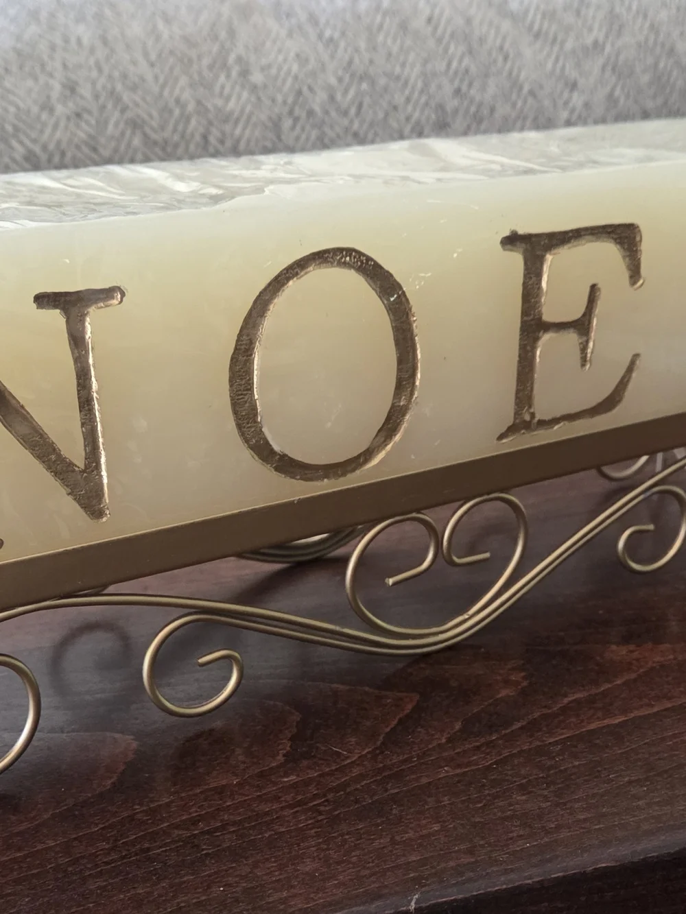 NOEL Ivory Decorative Candle with Gold Scroll Holder - Home Accents